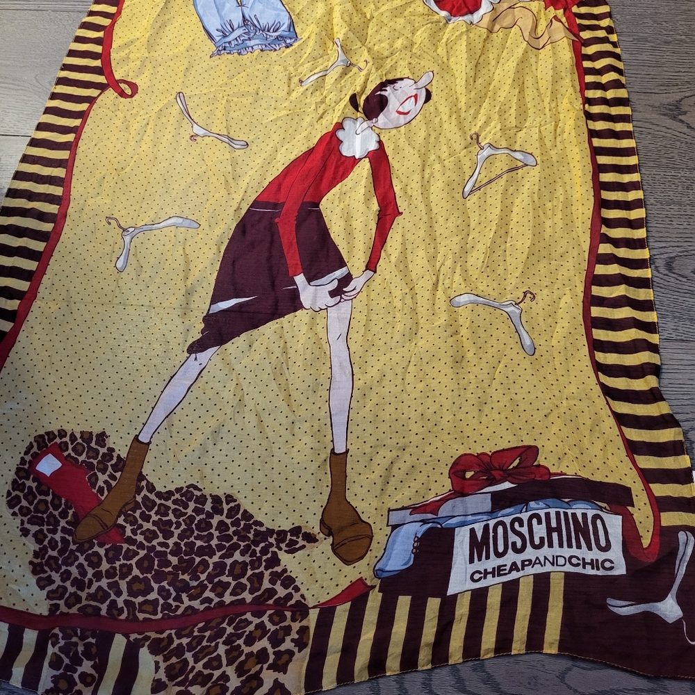 Moschino long Olive Oyl silk scarf 68x26